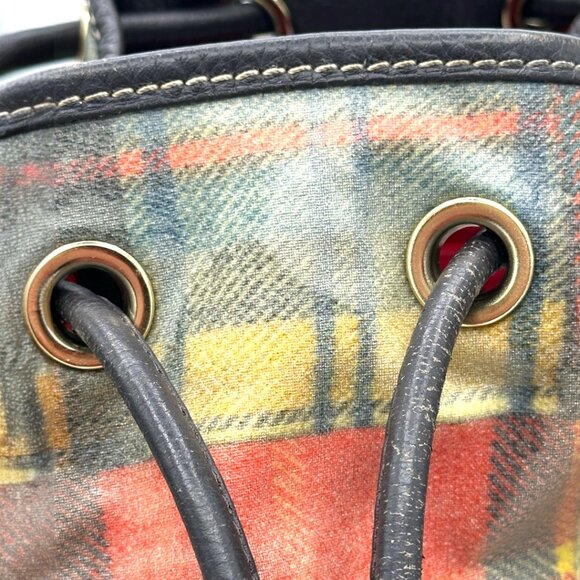 Y2K Dooney & Bourke Plaid Drawstring Shoulder Satchel Bag – Preppy Madras Print - Picture 15 of 16